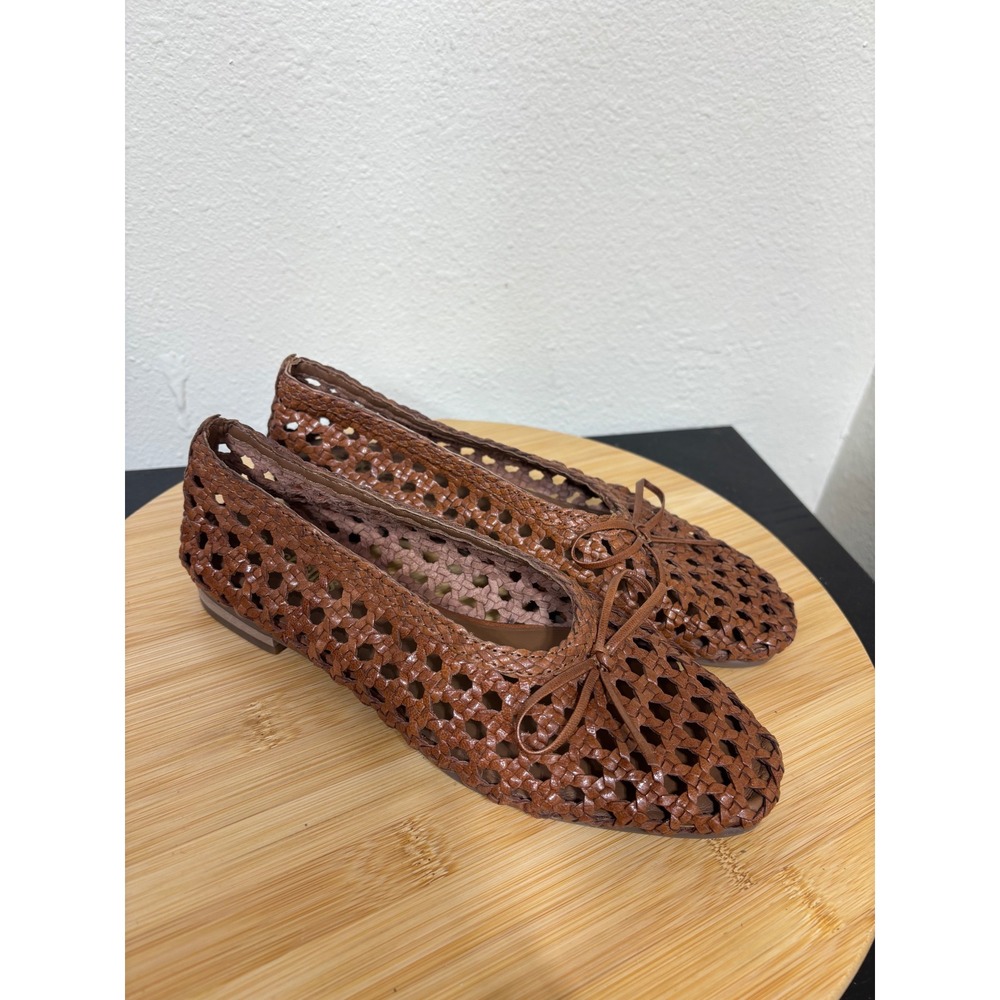 Seychelles Woven Flat 6.5 Flagstaff Tan Leather Bow Detail Huarache Style